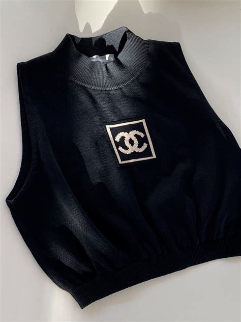 t-shirt chanel vintage|Chanel vintage crop top.